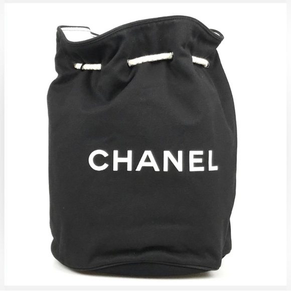 CHANEL Handbags - Authentic CHANEL Canvas Drawstring Bag Black
